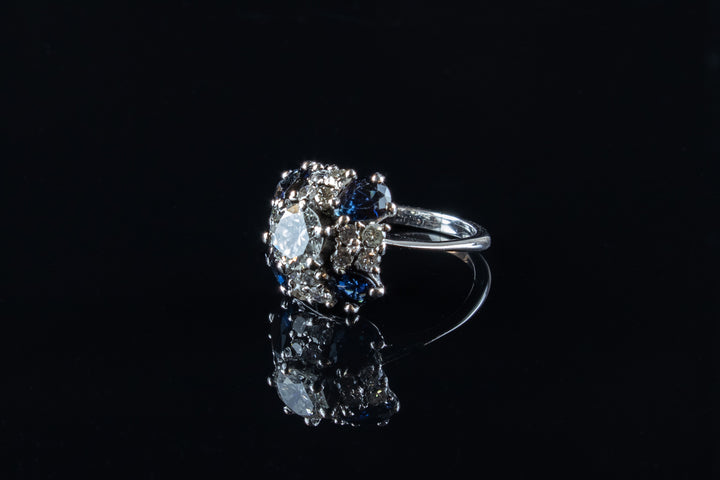 18ct White Gold Sapphire and Diamond Cluster Ring