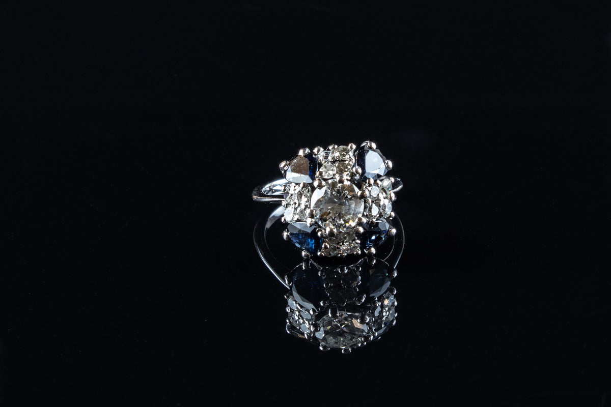 18ct White Gold Sapphire and Diamond Cluster Ring