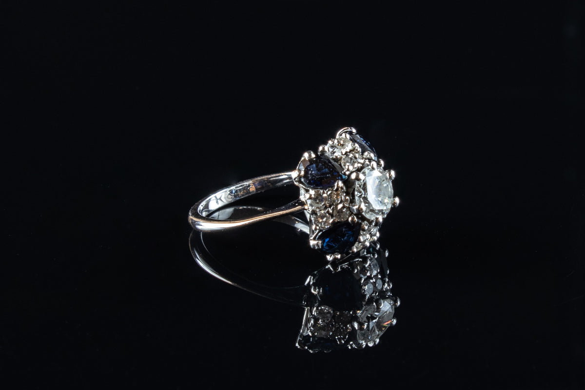 18ct White Gold Sapphire and Diamond Cluster Ring