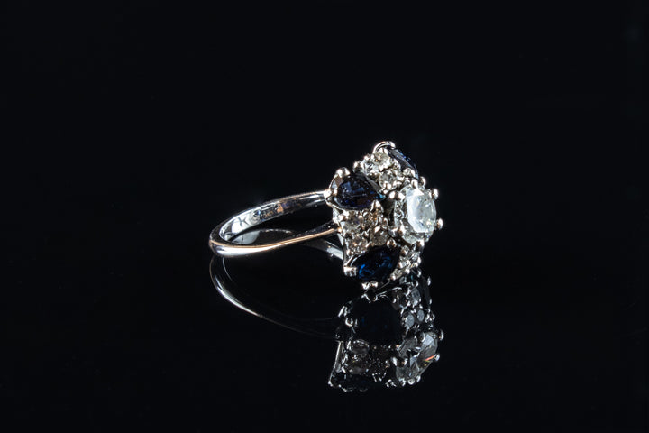18ct White Gold Sapphire and Diamond Cluster Ring