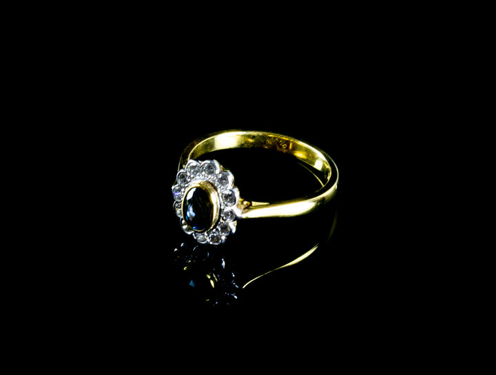 18ct Gold Aquamarine and Diamond Cluster Ring, London 1995