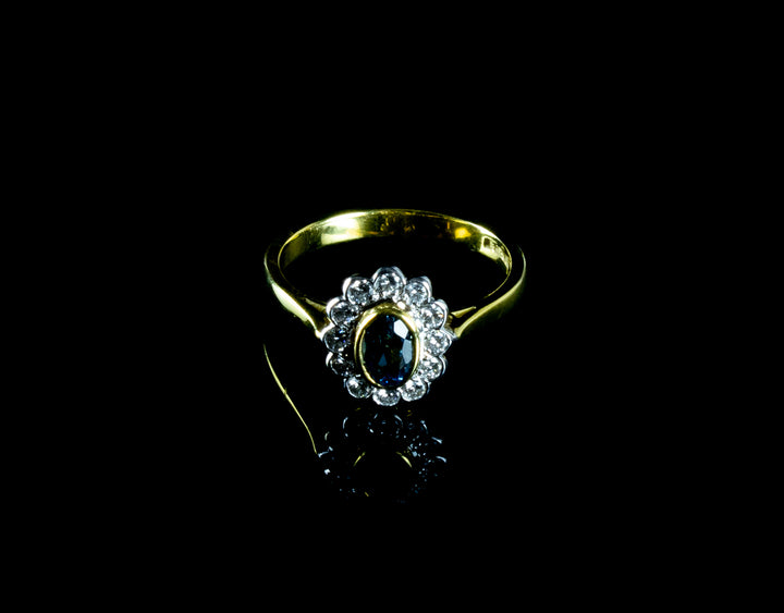 18ct Gold Aquamarine and Diamond Cluster Ring, London 1995