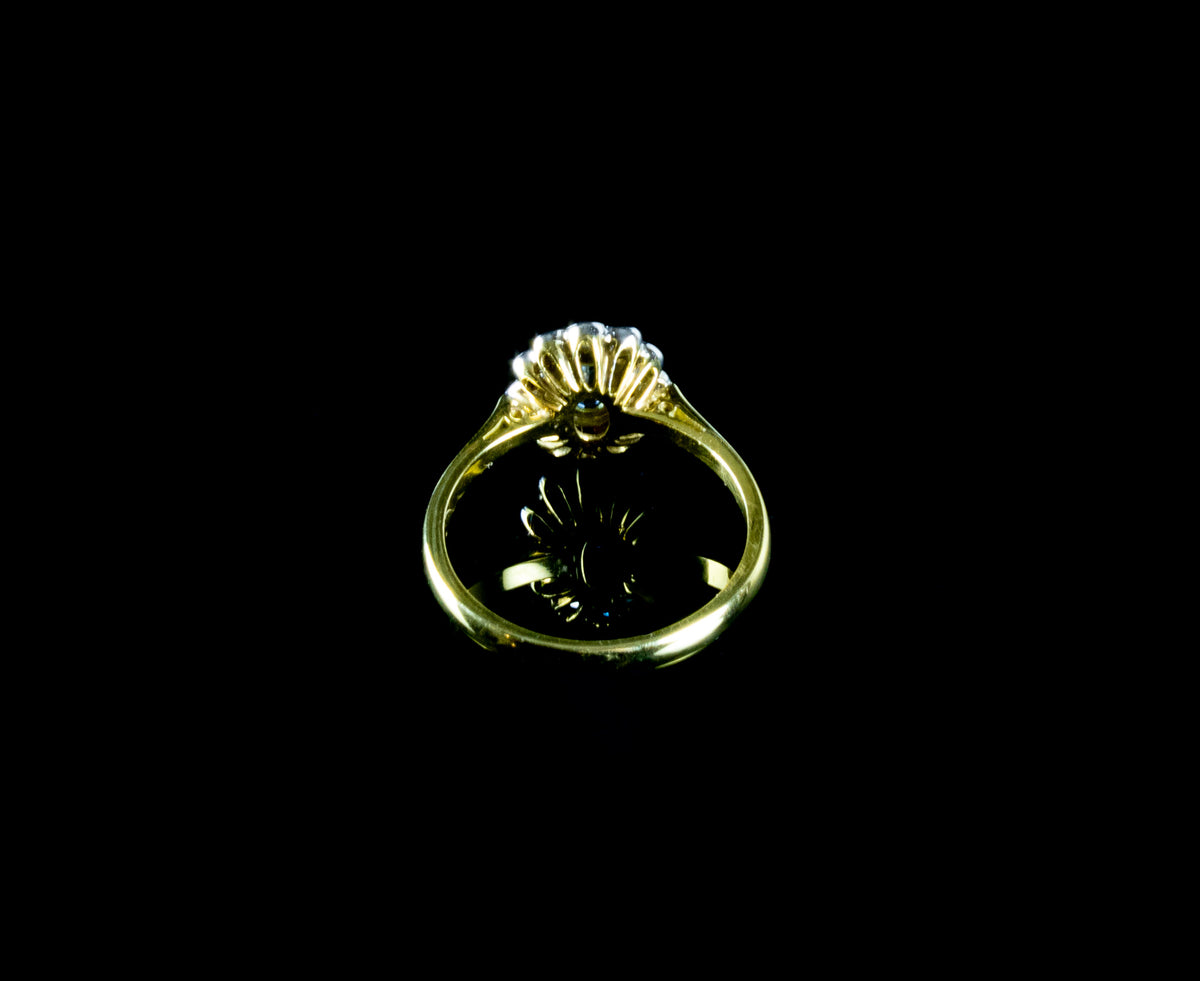 18ct Gold Aquamarine and Diamond Cluster Ring, London 1995