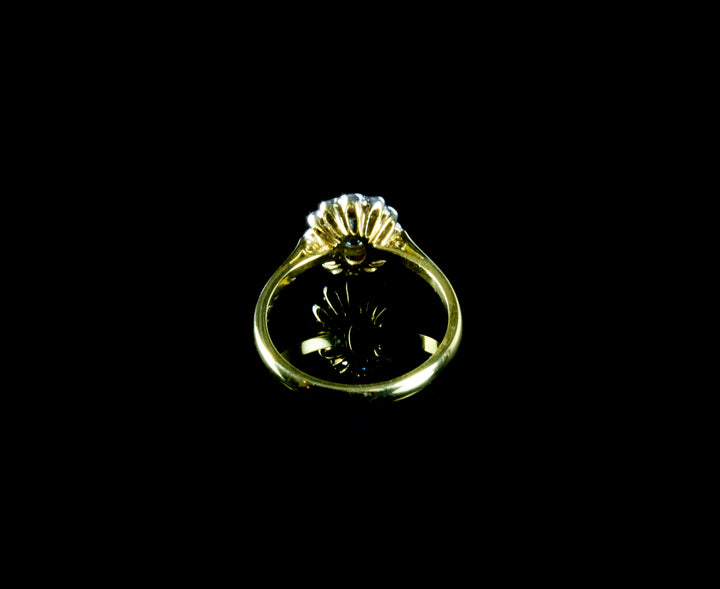 18ct Gold Aquamarine and Diamond Cluster Ring, London 1995