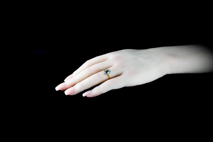 18ct Gold Aquamarine and Diamond Cluster Ring, London 1995