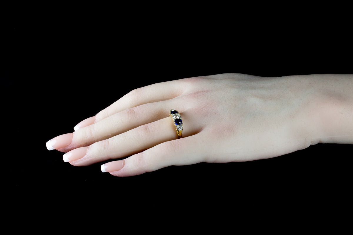 Antique Victorian 18ct Gold Sapphire and Diamond Five Stone Ring