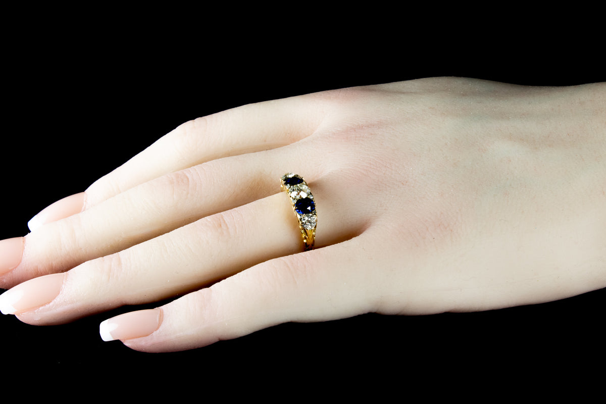 Antique Victorian 18ct Gold Sapphire and Diamond Five Stone Ring