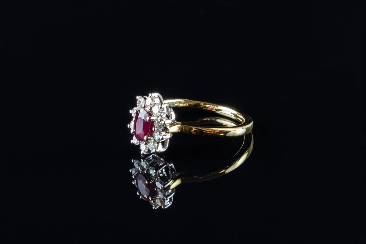 18ct Gold 0.67ct Ruby and Diamond Cluster Ring