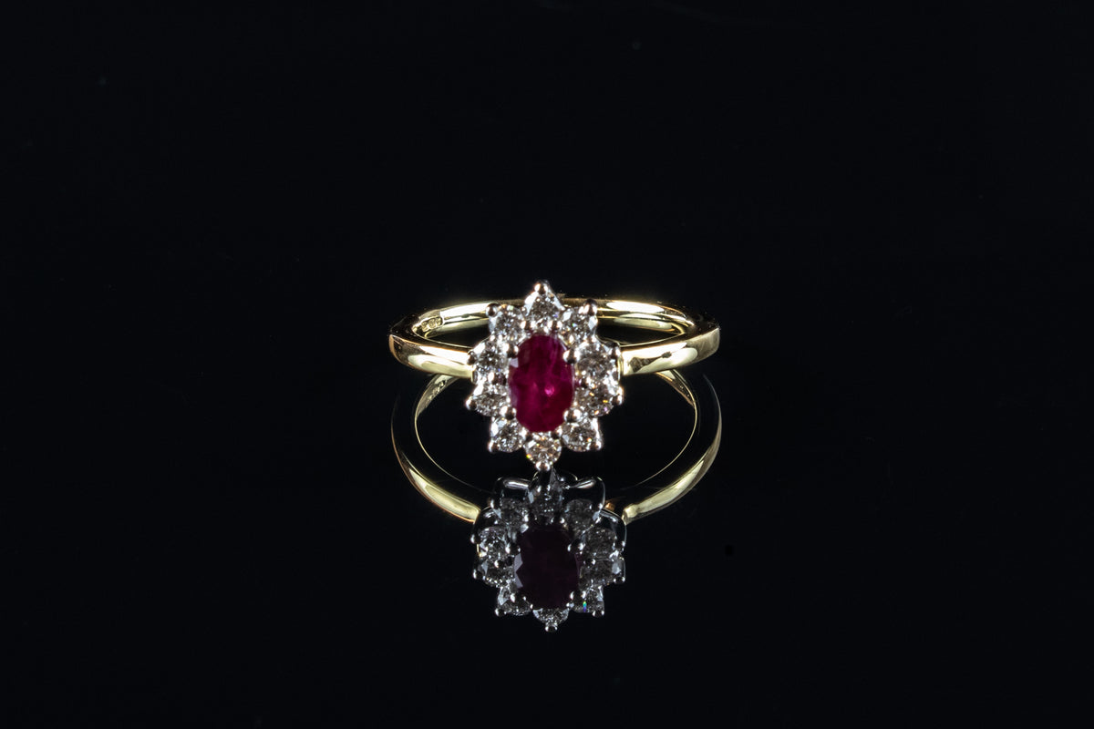 18ct Gold 0.67ct Ruby and Diamond Cluster Ring