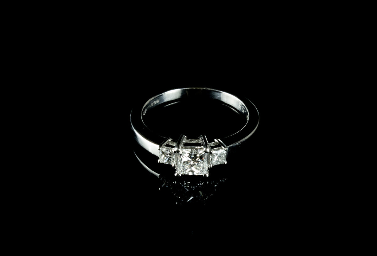 18ct Gold Princess Cut Three Stone 0.80ct Diamond Ring