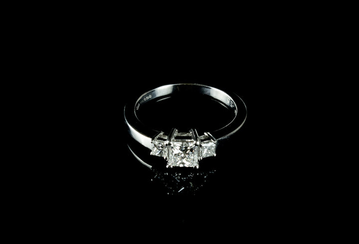 18ct Gold Princess Cut Three Stone 0.80ct Diamond Ring