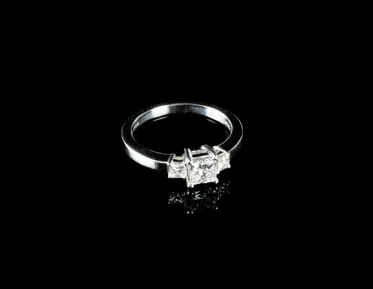 18ct Gold Princess Cut Three Stone 0.80ct Diamond Ring