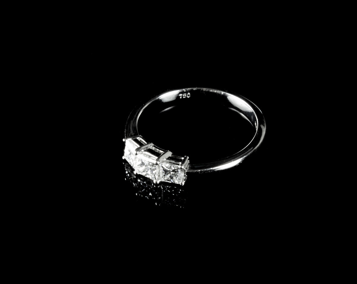 18ct White Gold Three Stone Princess Cut Diamond Ring