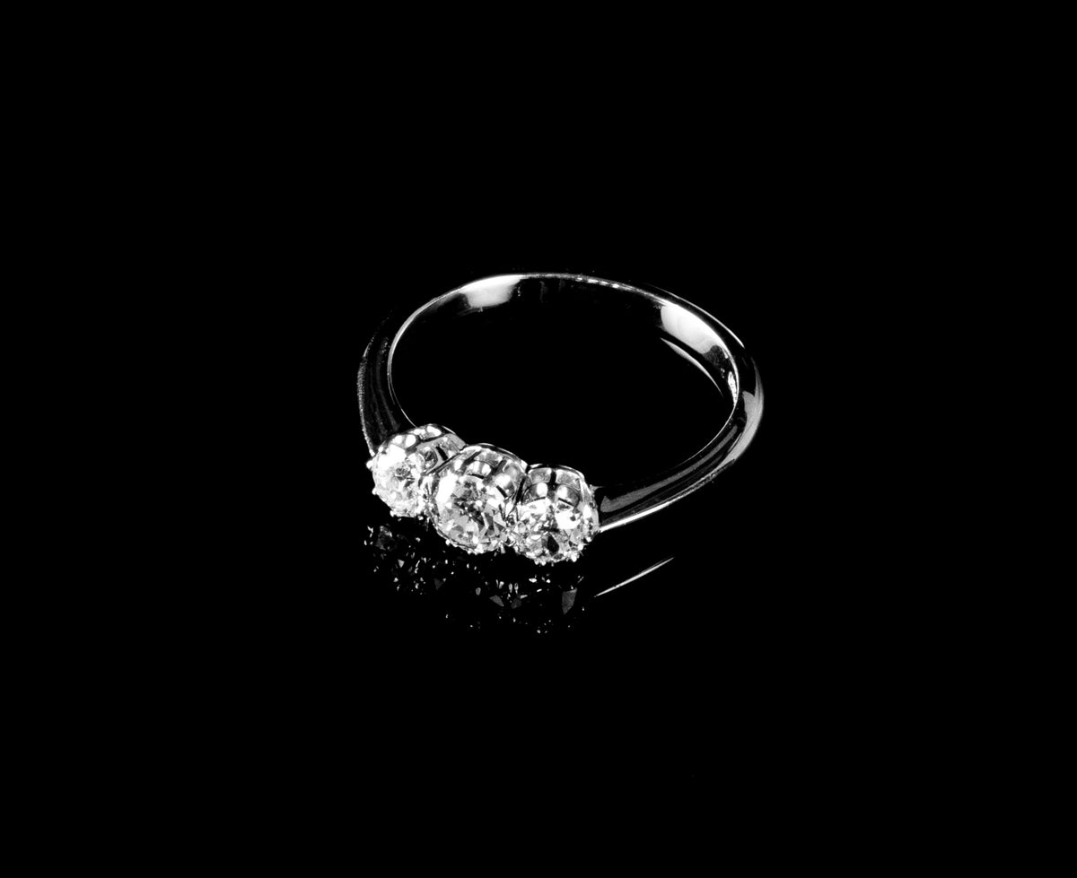 18ct Gold Three Stone Old Cut 0.78ct Diamond Ring