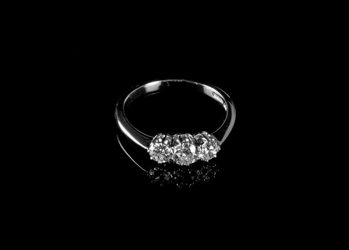 18ct Gold Three Stone Old Cut 0.78ct Diamond Ring