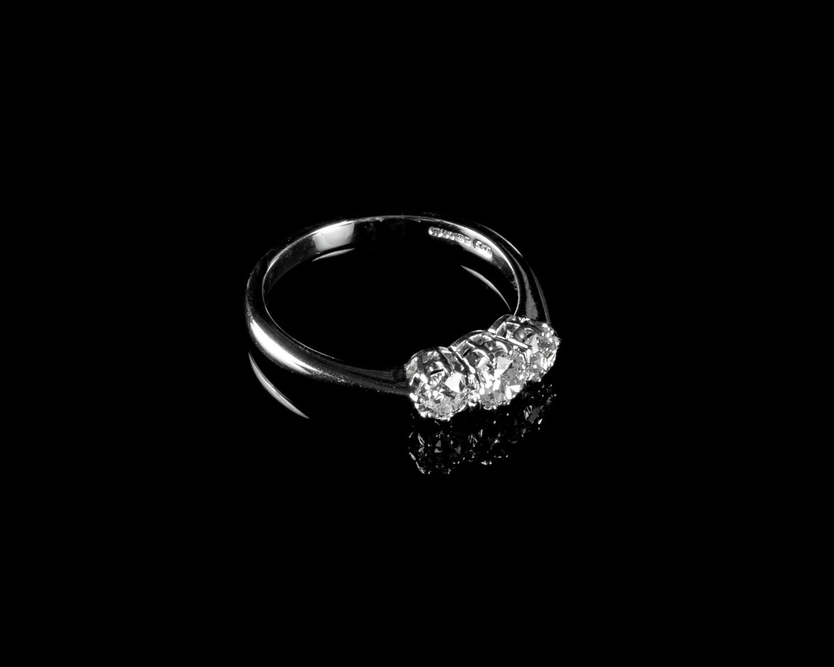 18ct Gold Three Stone Old Cut 0.78ct Diamond Ring