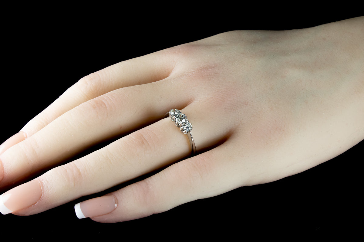 18ct Gold Three Stone Old Cut 0.78ct Diamond Ring