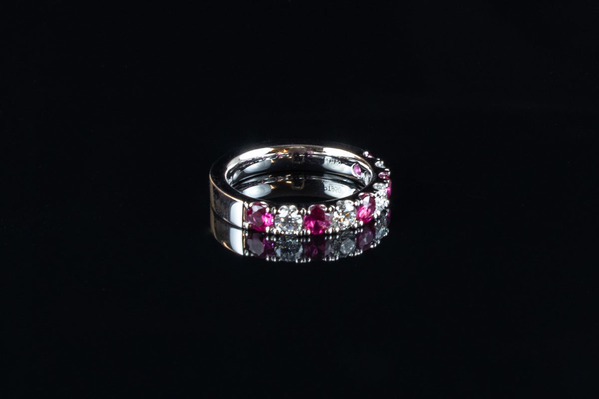 Diamond and Ruby Half Eternity Ring Set in Platinum