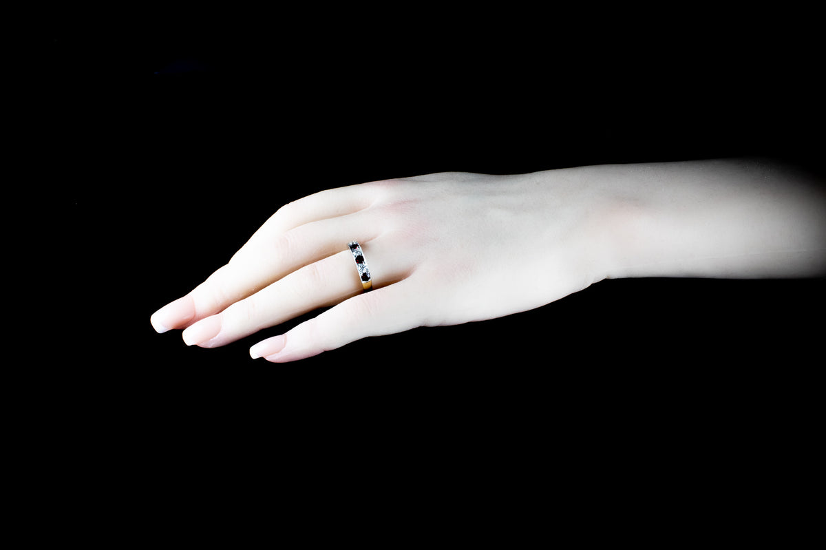 18ct Gold and Platinum Seven Stone Ruby and Old Cut Diamond Half Eternity Ring