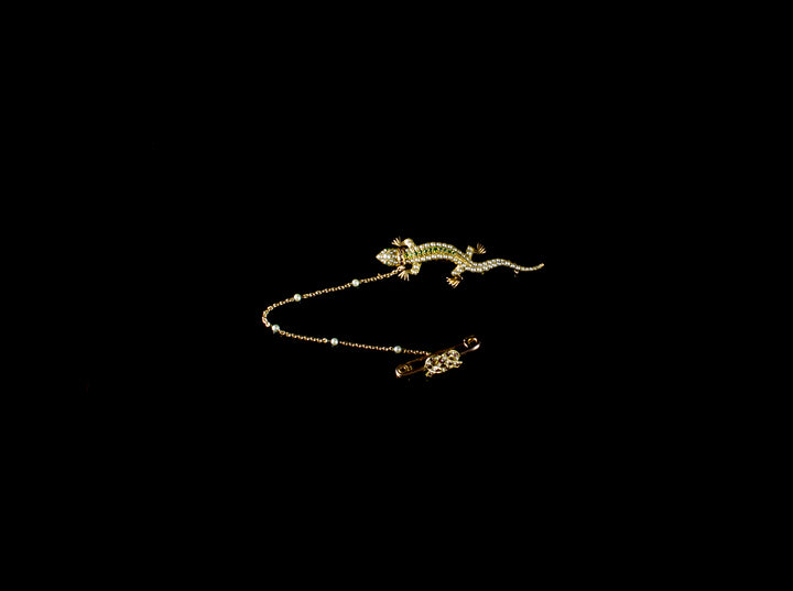 Antique 18ct Gold, Ruby, Demantoid Garnet and Half Pearl Lizard Brooch, Circa 1890