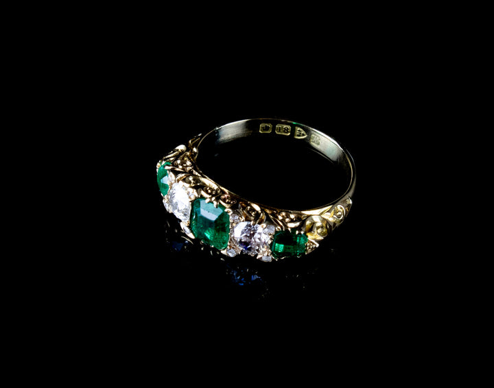 Antique Edwardian 18ct Gold Five Stone Emerald and Diamond Ring, Chester 1910