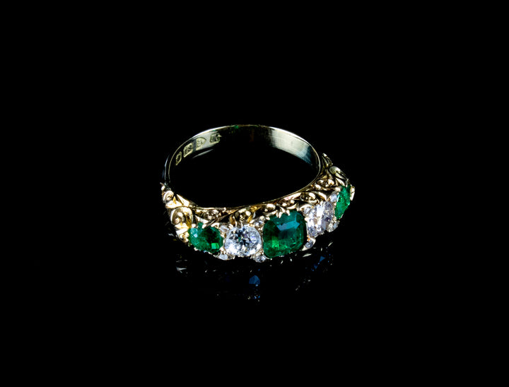 Antique Edwardian 18ct Gold Five Stone Emerald and Diamond Ring, Chester 1910