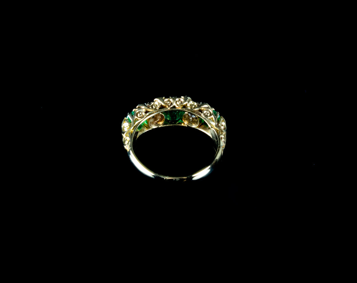 Antique Edwardian 18ct Gold Five Stone Emerald and Diamond Ring, Chester 1910