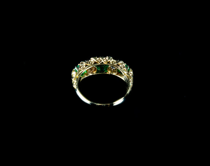 Antique Edwardian 18ct Gold Five Stone Emerald and Diamond Ring, Chester 1910