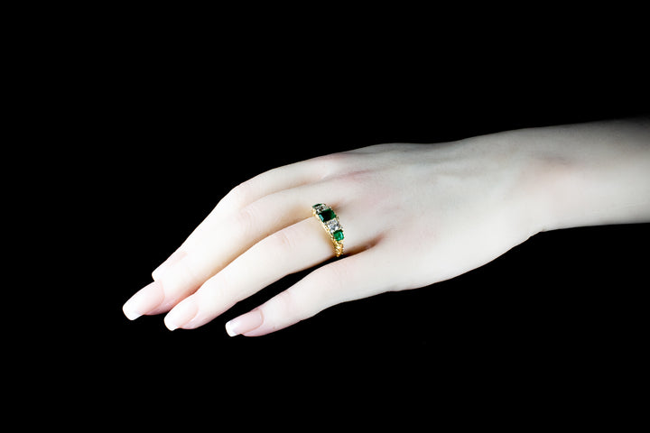 Antique Edwardian 18ct Gold Five Stone Emerald and Diamond Ring, Chester 1910