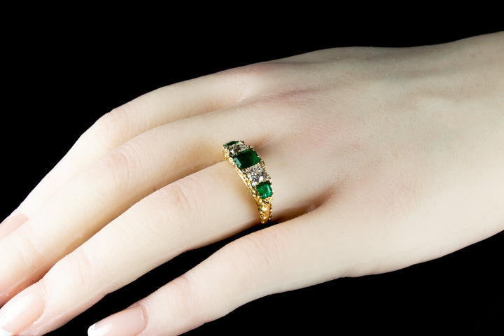 Antique Edwardian 18ct Gold Five Stone Emerald and Diamond Ring, Chester 1910