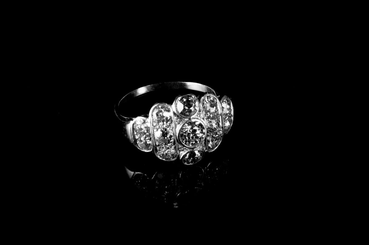 Platinum Bombé 3.00ct Old Cut Diamond Ring, Circa 1930