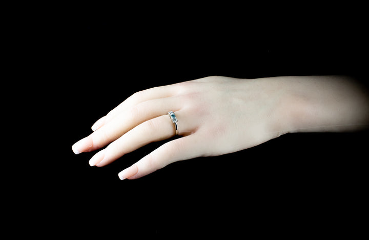 Three Stone Blue Zircone and Diamond Ring set in Platinum