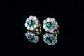 18ct Gold Emerald and Diamond Cluster Earrings Set in Platinum