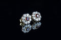 18ct Gold 1.43ct Ruby and Diamond Cluster Earrings Set in Platinum
