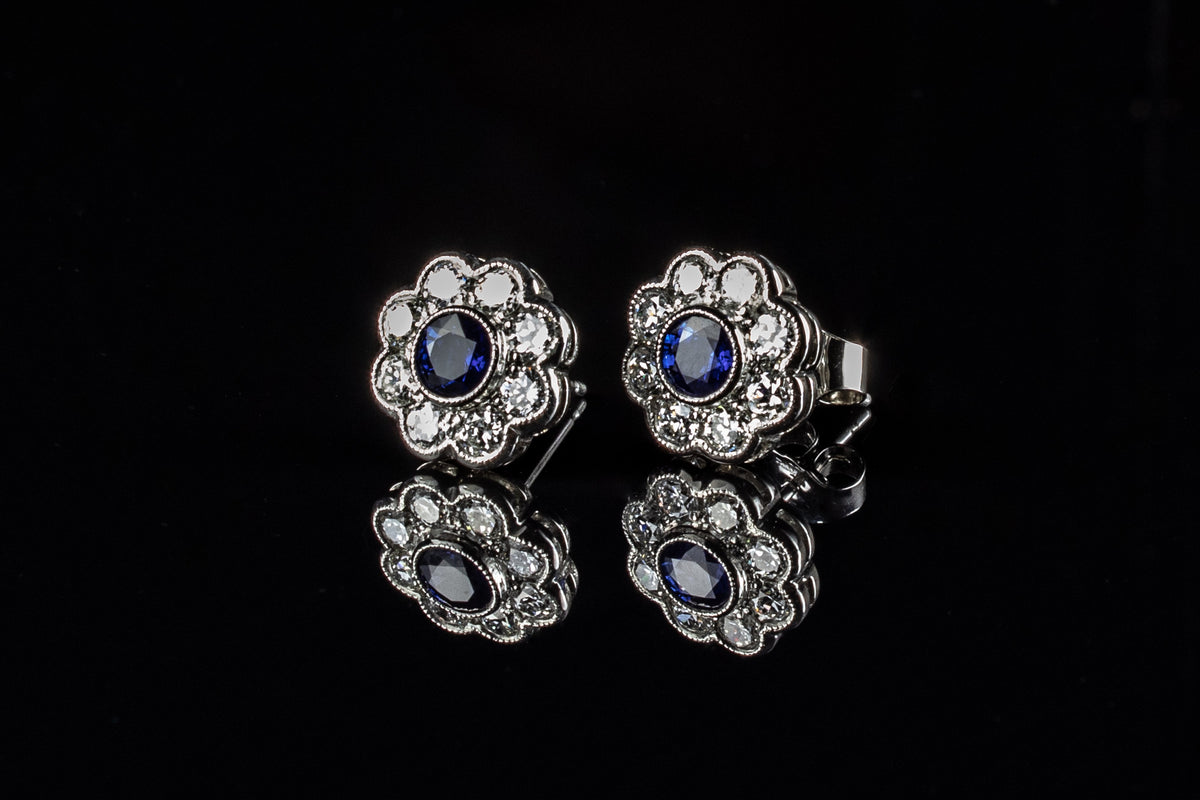 Platinum 1.15ct Sapphire and Diamond Cluster Earrings