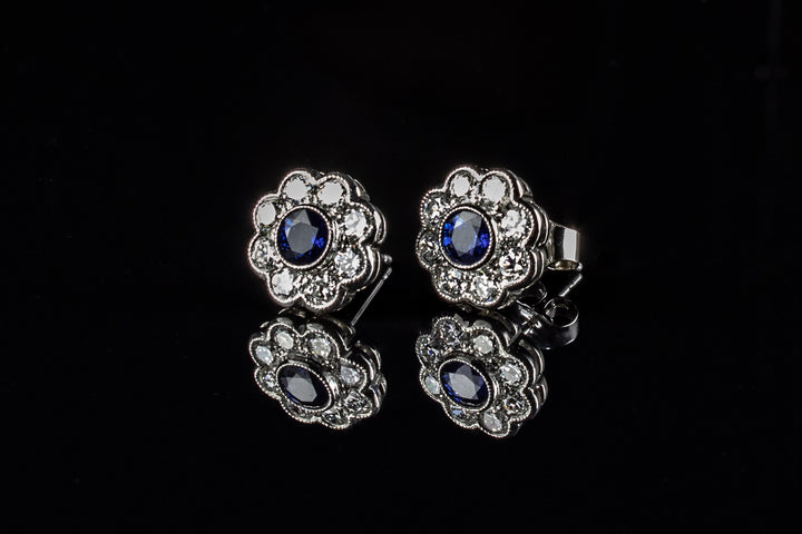 Platinum 1.15ct Sapphire and Diamond Cluster Earrings