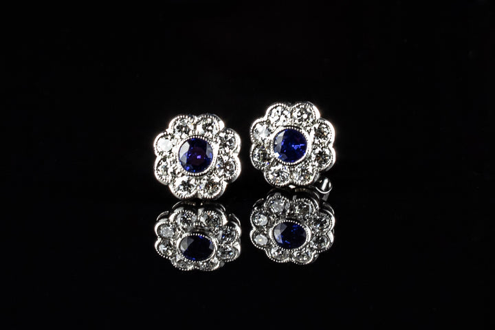 Platinum 1.15ct Sapphire and Diamond Cluster Earrings
