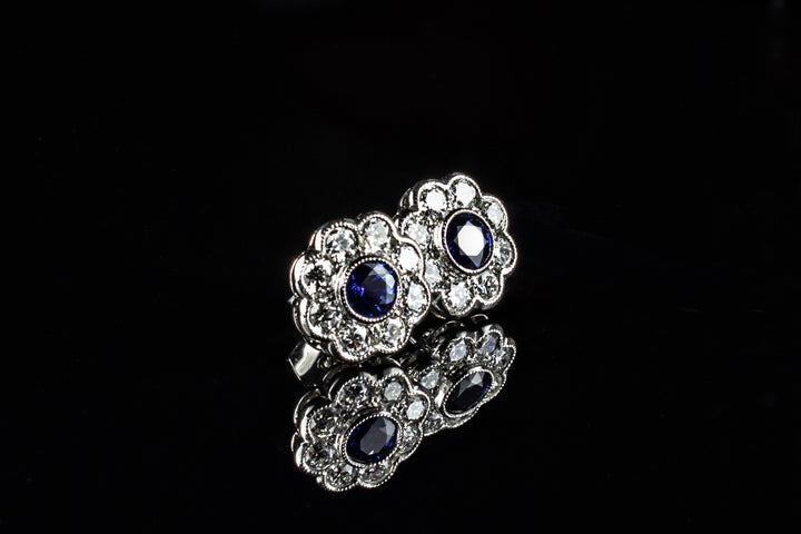 Platinum 1.15ct Sapphire and Diamond Cluster Earrings