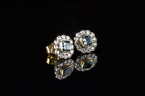 18ct Gold 1.07ct Aquamarine and Diamond Cluster Earrings