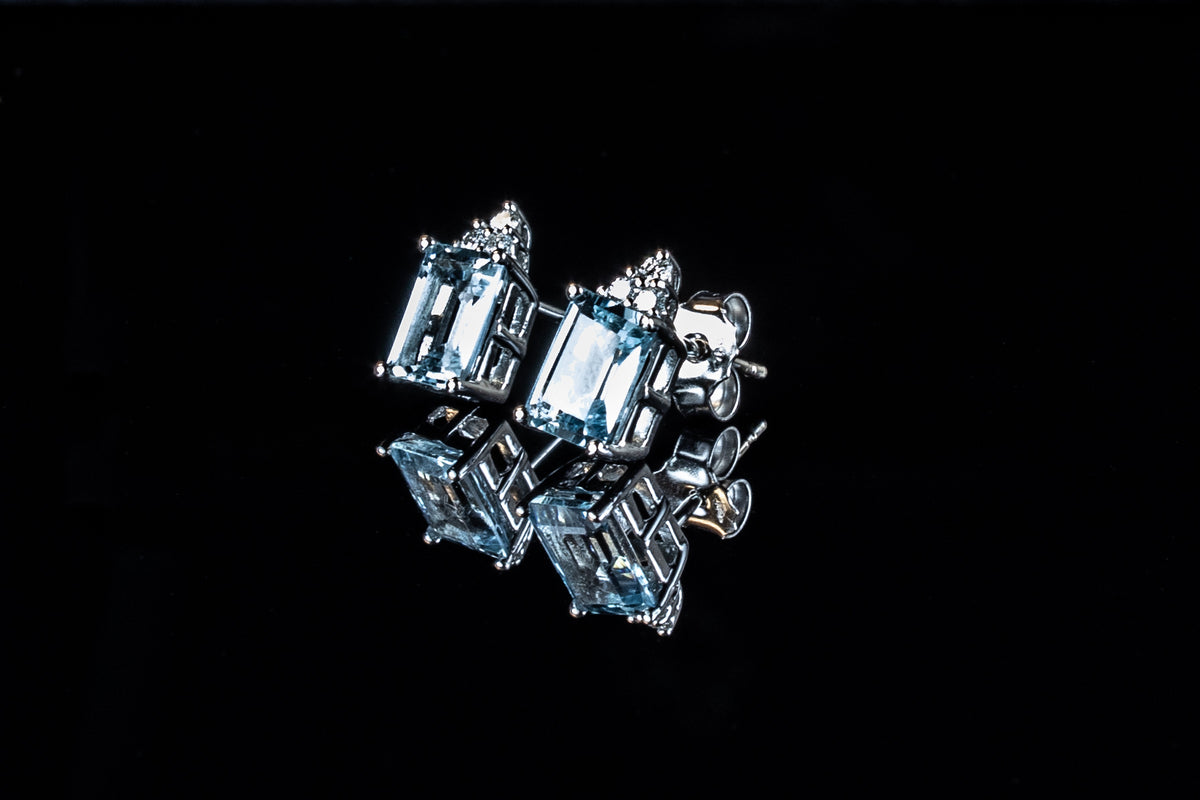 18ct gold aquamarine and diamond earrings