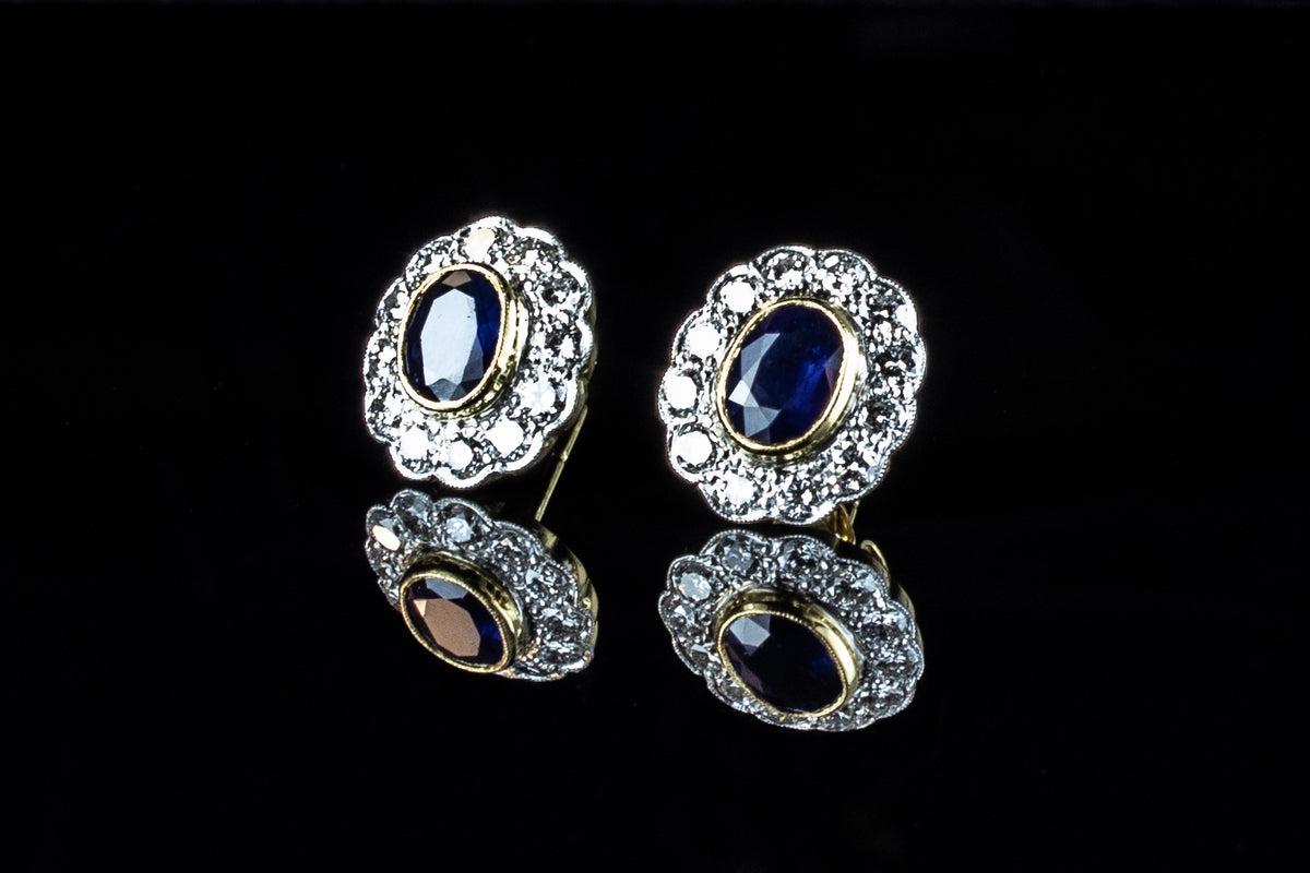 18ct Gold 1.50ct Sapphire and Diamond Cluster Earrings