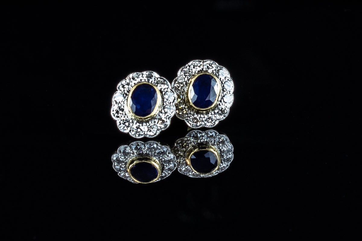 18ct Gold 1.50ct Sapphire and Diamond Cluster Earrings