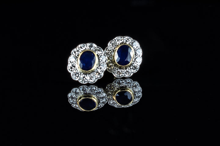 18ct Gold 1.50ct Sapphire and Diamond Cluster Earrings