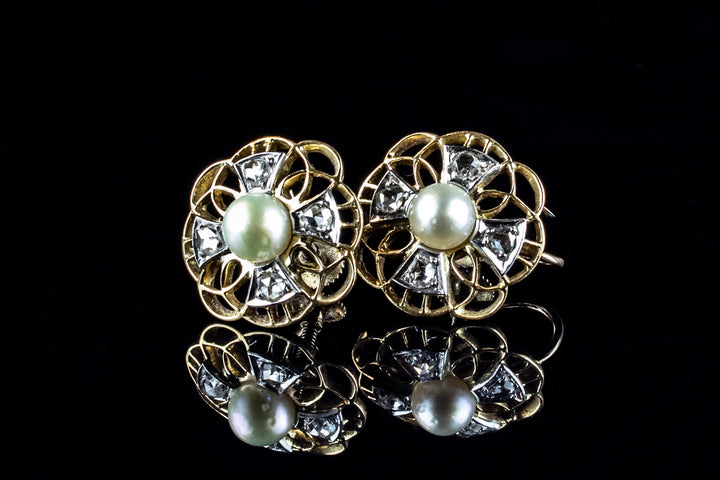 9ct and 18ct gold pearl and diamond earrings
