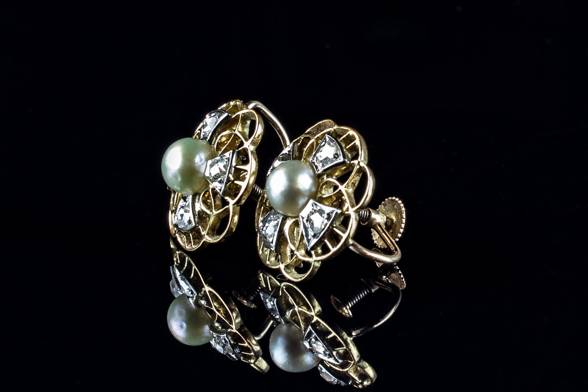9ct and 18ct gold pearl and diamond earrings