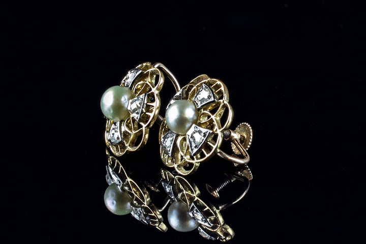 9ct and 18ct gold pearl and diamond earrings