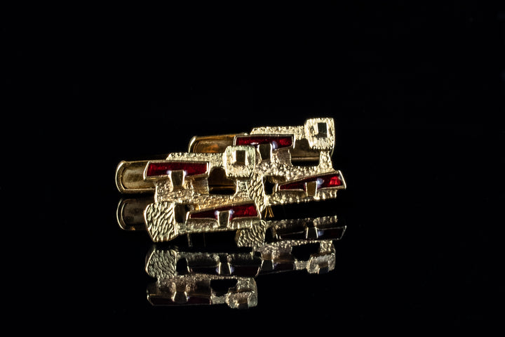 9ct Yellow Gold Red Enamel Cufflinks, London 1970