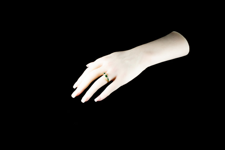 Antique Victorian 18ct Gold Five Stone Emerald and Old Cut Diamond Ring, Circa 1880