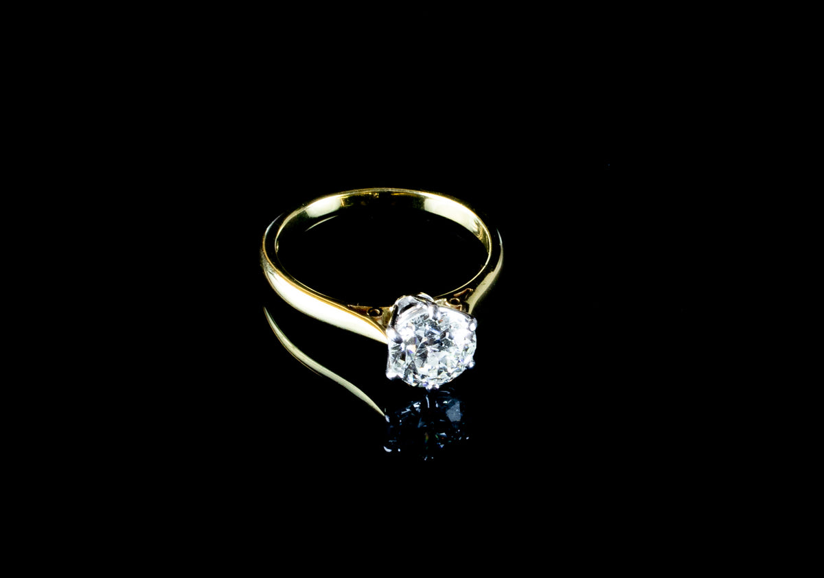18ct Gold Single Stone Old Cut 1.35ct Diamond Ring