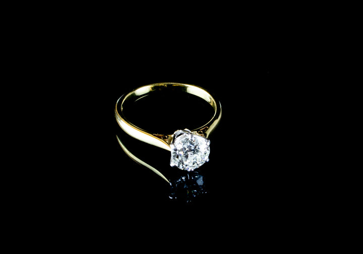 18ct Gold Single Stone Old Cut 1.35ct Diamond Ring